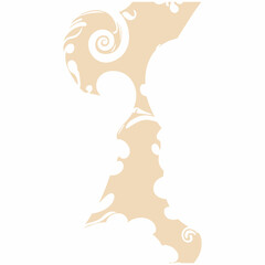 Design featuring a beige and white silhouette of a stylized floral pattern. The intricate swirls and flowing curves evoke a sense of delicacy and sophistication, making it suitable for decorative