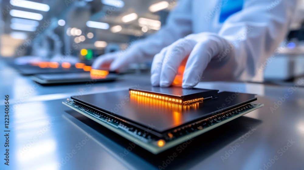 Aufkleber Engineer working with led strip lights and microchips in electronics production