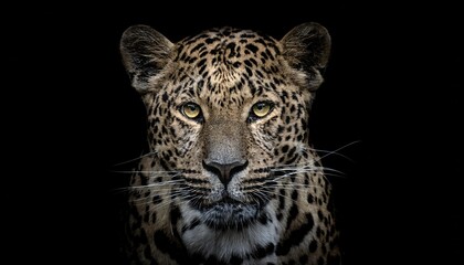 Fototapeta premium close-up portrait of a leopard with intense gaze and spotted fur against a dark background 