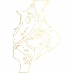  line art gold design featuring a stylized floral pattern. The intricate swirls and flowing curves showcase a sense of elegance and precision, ideal for artistic, decorative, or design-oriented uses.