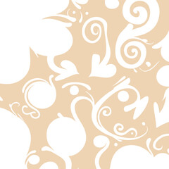 Design featuring a beige and white silhouette of a stylized floral pattern. The intricate swirls and flowing curves evoke a sense of delicacy and sophistication, making it suitable for decorative