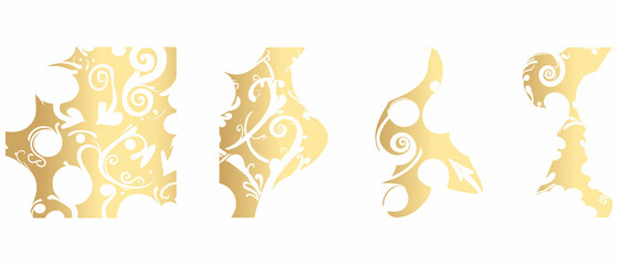 Set art gold design featuring a stylized floral pattern. The intricate swirls and flowing curves...