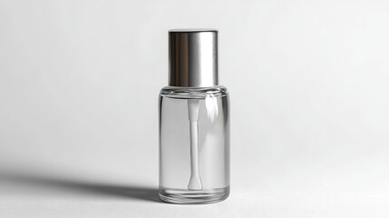 Transparent nail polish bottle with a silver cap isolated on the white background