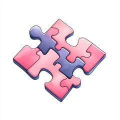 Fototapeta premium Colorful puzzle piece with pink and purple shades, symbolizing connection