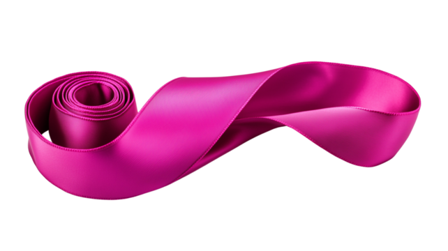 A pink satin ribbon curling elegantly isolated on transparent background (2)