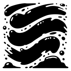 Black brush strokes, ink, abstraction in a square. Black and white vector illustration, background.
