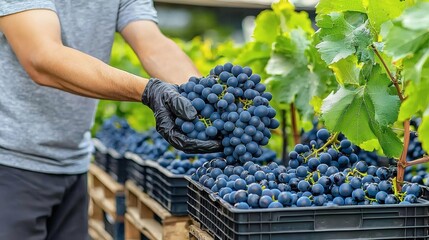 Harvesting Ripe Grapes: A Vineyard Scene