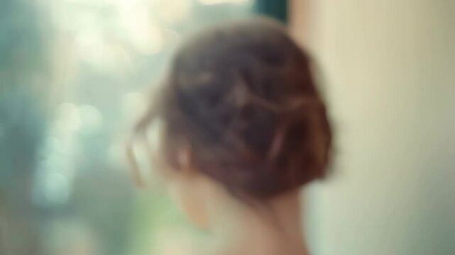 Young woman enjoys roses by sunlit window creating a serene and joyful atmosphere