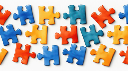 Obraz premium Colorful jigsaw puzzle pieces arranged in playful pattern on surface