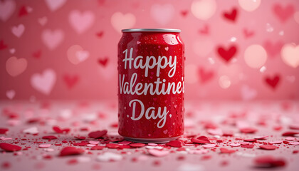Canned sweet drink with Happy Valentine's Day wishes..