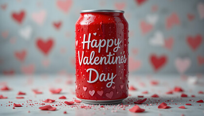 Canned sweet drink with Happy Valentine's Day wishes.