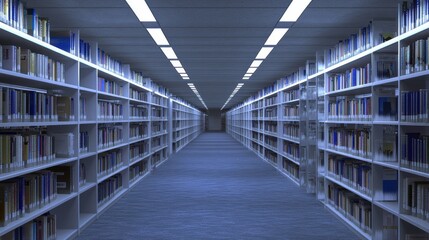 Fototapeta premium Long Library Corridor Filled With Bookshelves