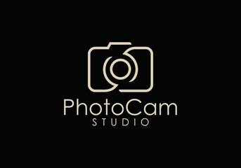 simple camera photography line art luxury logo design graphic