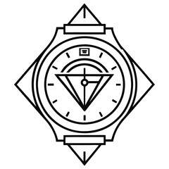 A creative and stylish logo for a watch company, incorporating clock hands and circular shapes in line art to represent innovation and craftsmanship.