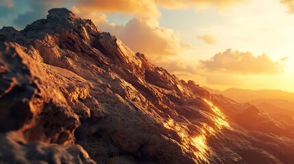 Dramatic desert cliffs illuminated by the golden light of sunset.