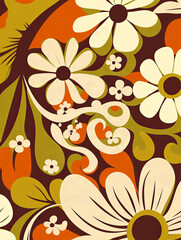Retro floral pattern with swirls and bold colors, suitable for background