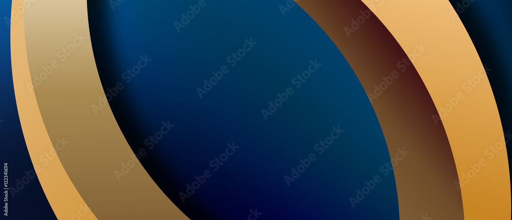 Wall mural elegant dark blue background with golden shapes shiny overlap layer