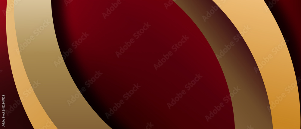 Wall mural elegant dark red background with golden shapes shiny overlap layer