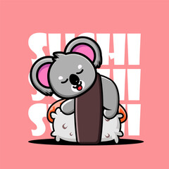 Cute Koala Sleeping on Sushi vector illustration