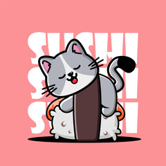 Cute cat sleeping on sushi vector illustration