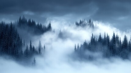 Misty mountain forest, dramatic cloudscape, atmospheric, nature wallpaper