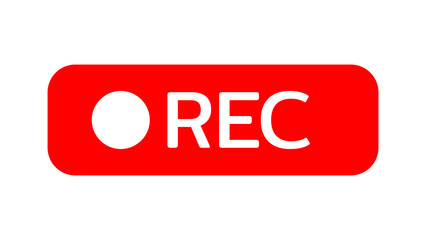 Recording icon sign, red panel, rec. isolate transparent background