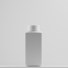 A blank, white plastic bottle with a ribbed screw-top lid stands against a minimalist white background. Perfect for showcasing product designs and branding.