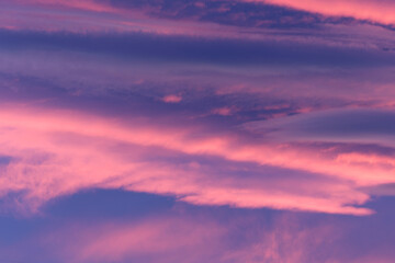 Pink and purple sunset cloudscape Serene colorful evening sky