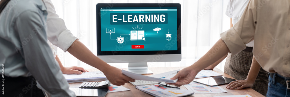 Fototapete e-learning website with brisk sofware for student to study online on the internet network