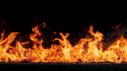 Slow-motion shot of flames burning brightly against a black background, capturing the intricate movement and intensity of the fire. The vivid colors and dynamic patterns of the fla