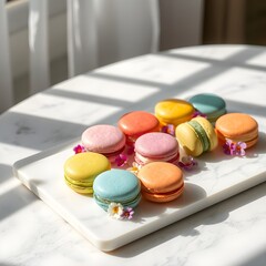 colourful macaroons on a table