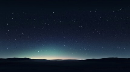Naklejka premium Serene Night Landscape with a Star-Filled Sky, Rolling Hills Silhouetted Against a Deep Blue Gradient, and Subtle Horizon Glow