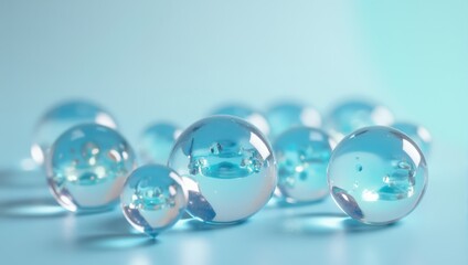 Group of Translucent Blue Spheres on Blue Background