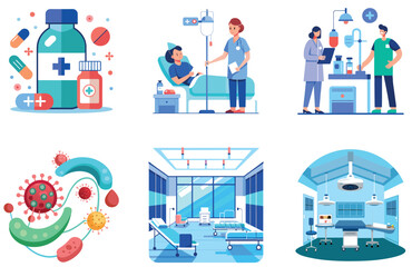 Obraz premium Pharmaceutical Production: Medicine Bundle Compression Process Collection Stickers