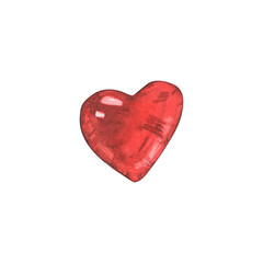 Watercolor illustration of a red heart, symbolizing love and affection. In the style of the 80s, 90s. This hand-draw is ideal for Valentine's Day projects, romantic designs, or wedding decor.