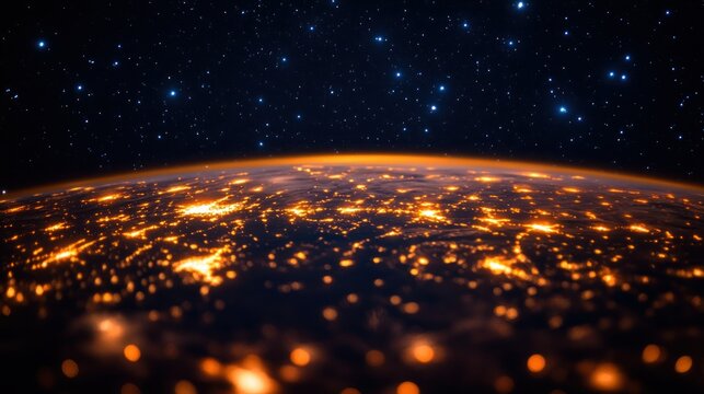 Night Earth orbit, city lights, space, stars, global, connection, technology, futuristic, wallpaper