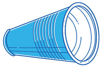 Blue plastic cup, transparent, disposable, ridged texture, cylindrical shape, wide rim, vibrant color, isolated on white background, product photography, clean lines, simple design, everyday object,