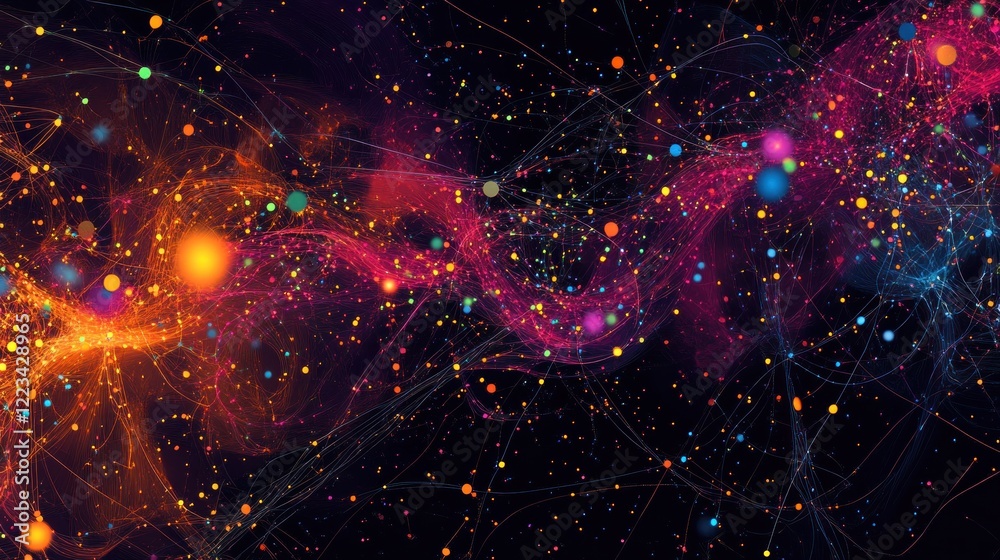 Poster abstract cosmic nebula with glowing particles and vibrant lines