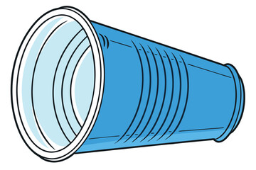 Blue plastic cup, transparent, disposable, ridged texture, cylindrical shape, wide rim, vibrant color, isolated on white background, product photography, clean lines, simple design, everyday object,