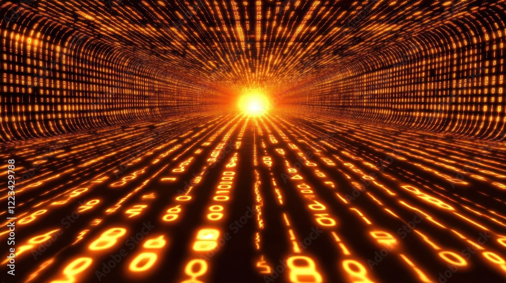 Aufkleber Glowing Binary Code Tunnel Leading Towards Light