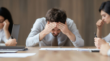 Businessperson Admitting Mistake in Tense Team Meeting
