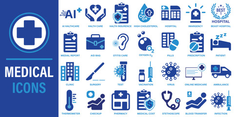 Medical icons set, healthcare and medicine icons, concept of medical and healthcare isolated on white background. © Awesome Creative