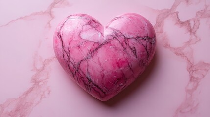 Pink Rhodonite Heart Shaped Stone Romantic Love Valentines Day Decoration Natural Mineral Texture Background Image red soft shiny veins macro photo   