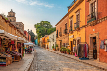 Fototapeta premium Cobblestone street in a colorful historic town.