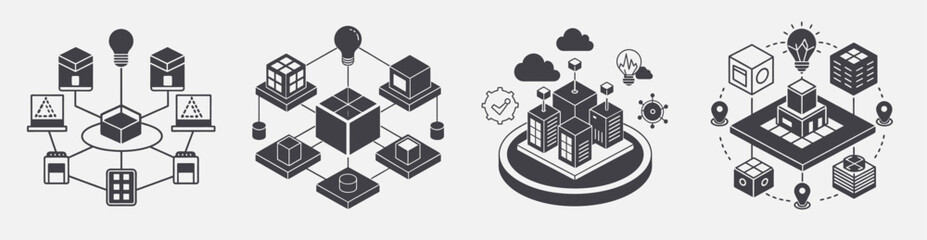 Obraz premium set platform business model design visual components, Crowdsourcing Big Artificial intelligence data Analytics