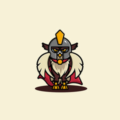 Bold warrior owl mascot in a helmet and cape, standing strong with a fierce expression. Perfect for logos, branding, and gaming designs