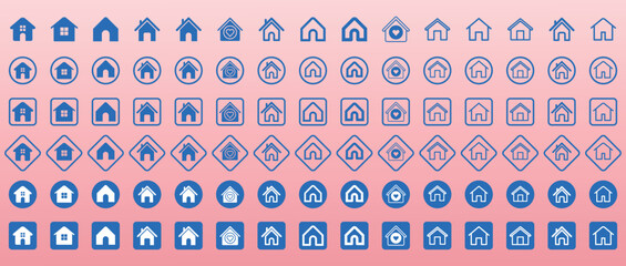 Home icons set or House icons set. Home icon collection. Real estate. Flat style houses symbols for apps and websites. Home flat icon set vector illustration. Web home icons for apps. Main page icons