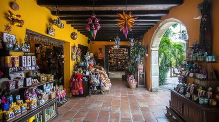 Obraz premium Colorful Mexican Gift Shop Interior Displays Diverse Crafts