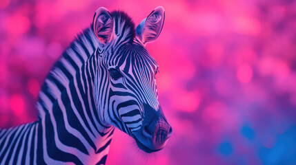 Vibrant pink zebra in a neon jungle setting