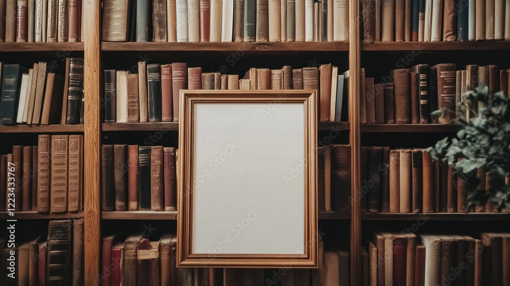 Poster antique bookshelf with a golden frame